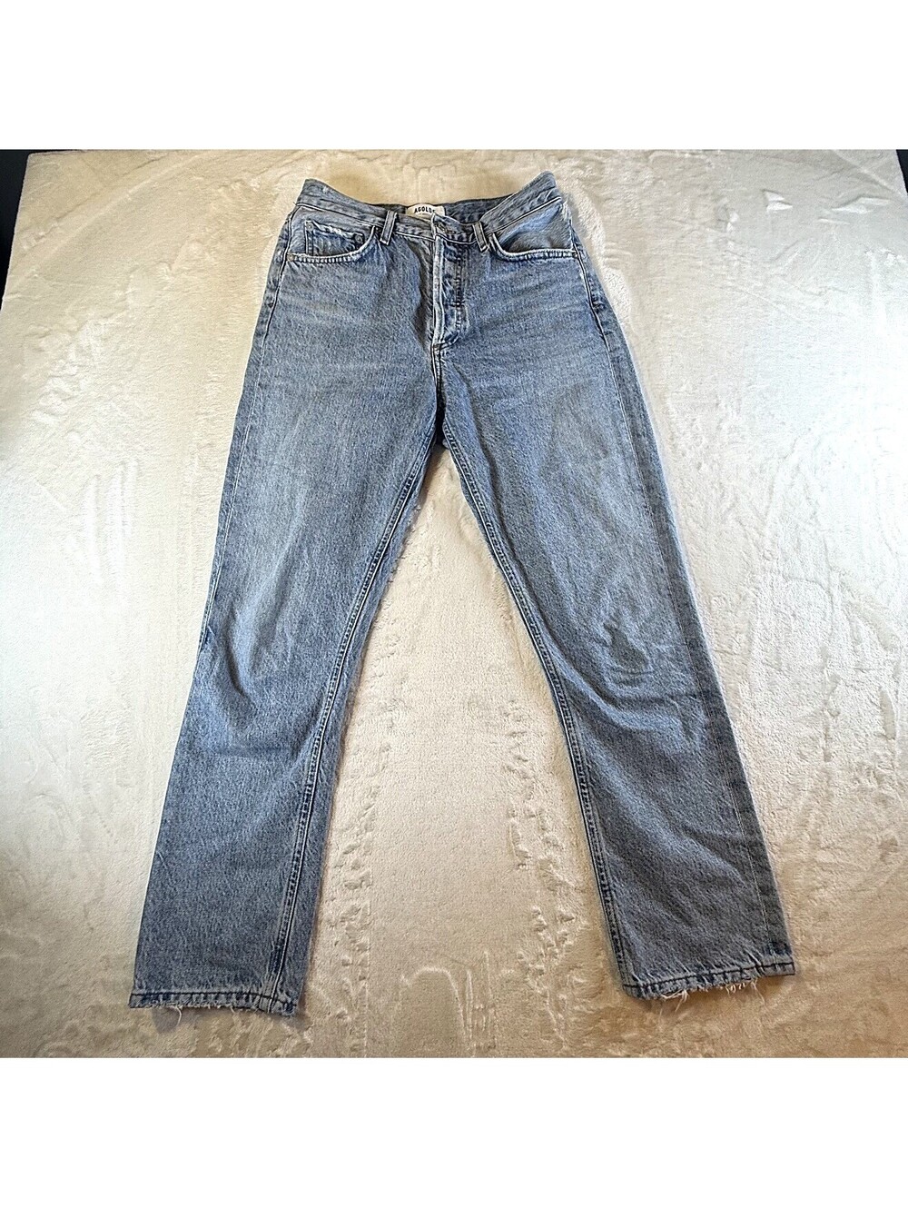 AGOLDE Riley Jean Womens 25 Light Wash Straight Jeans Button Fly Frayed Hem
